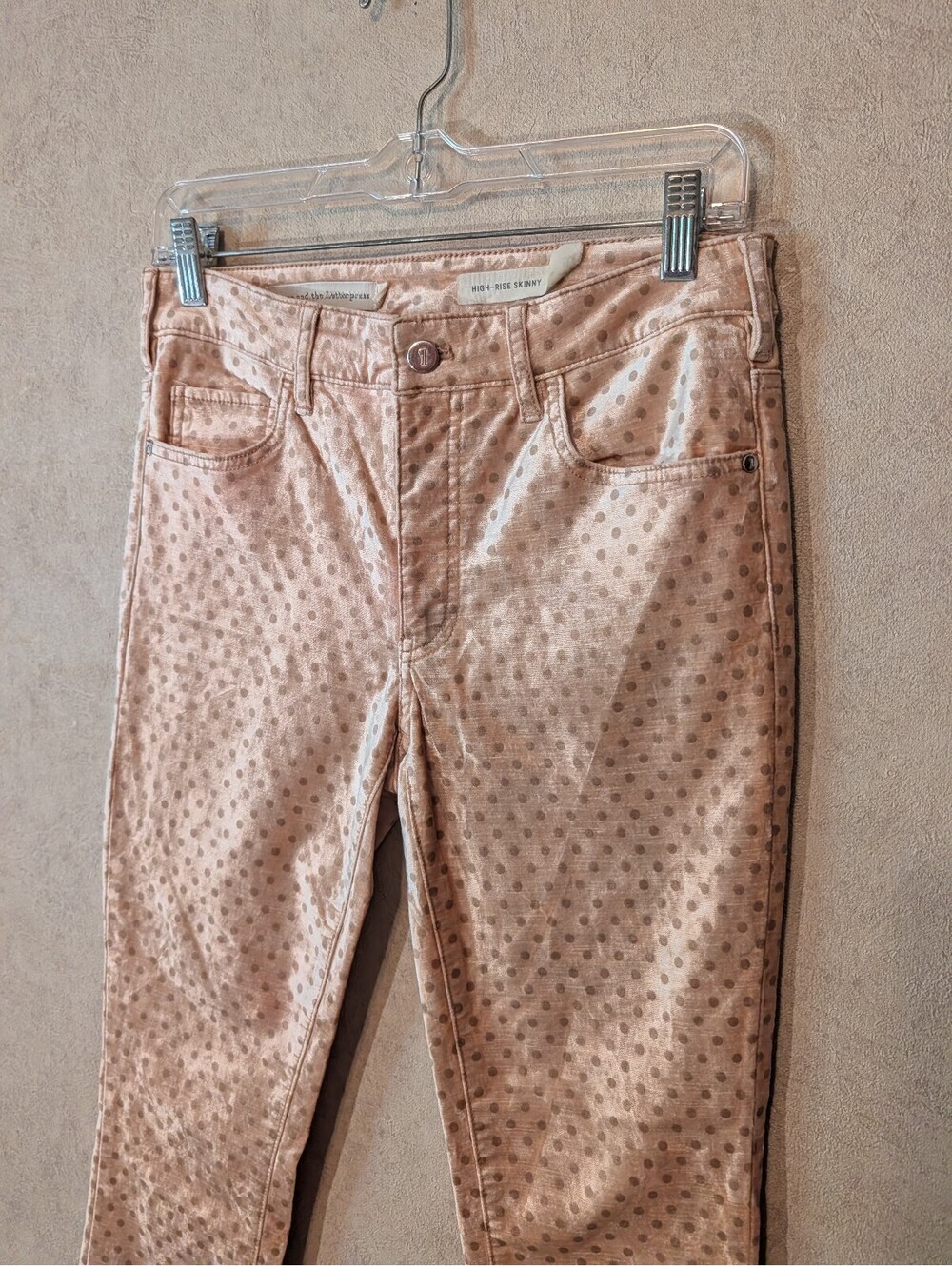PILCRO pink velvet polkadot skinny jeans sz 27 - Picture 2 of 5